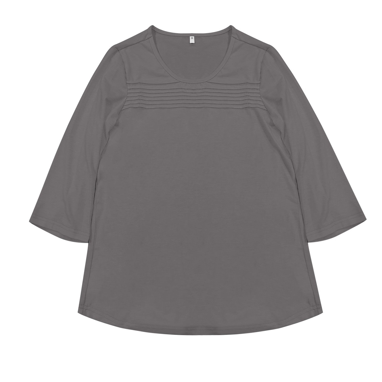 thumbnail image 4 of Camiseta con cuello redondo, manga 3/4 y pliegues en la parte delantera - Diseño plisado único, transpirable, versátil, 4 of 4